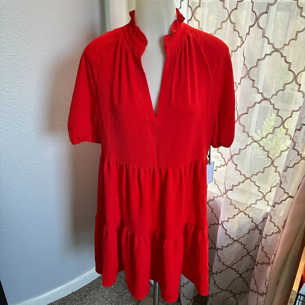 1.State Women's Red Ruffled Tiered Mini Dress Size M